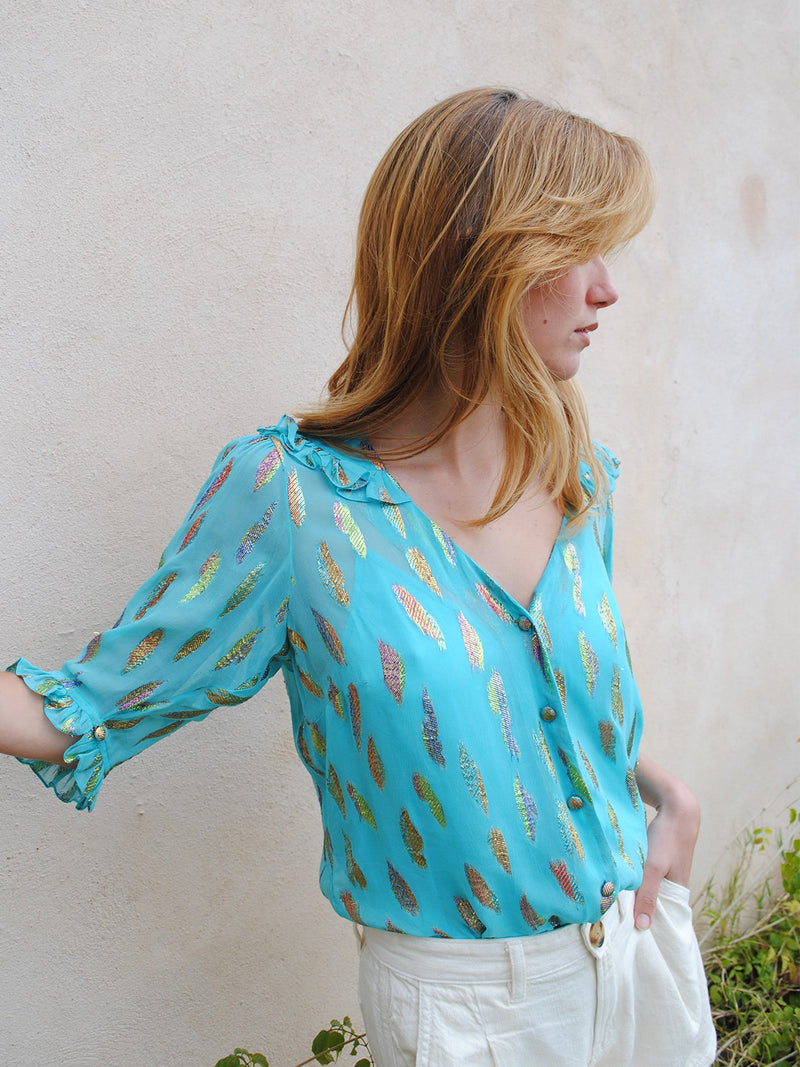 Aria Blouse Turquoise Metallic Sunset