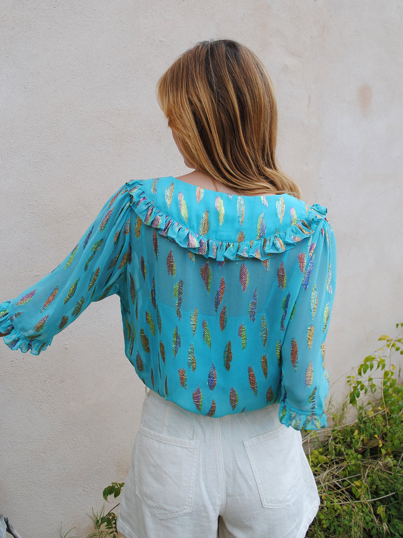 Aria Blouse Turquoise Metallic Sunset