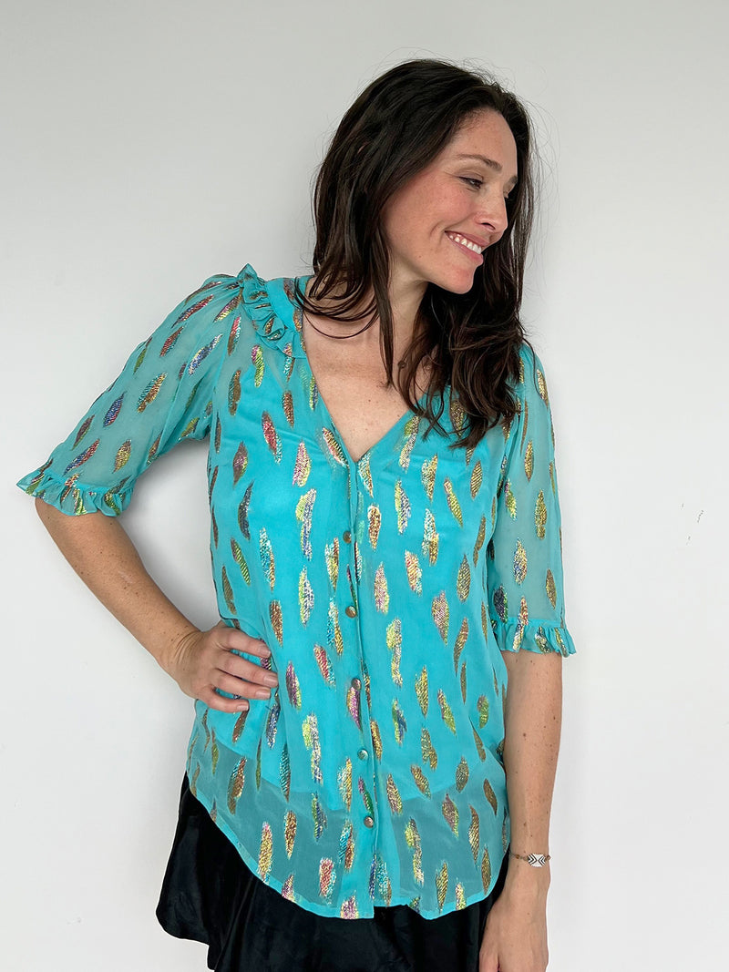 Aria Blouse Turquoise Metallic Sunset