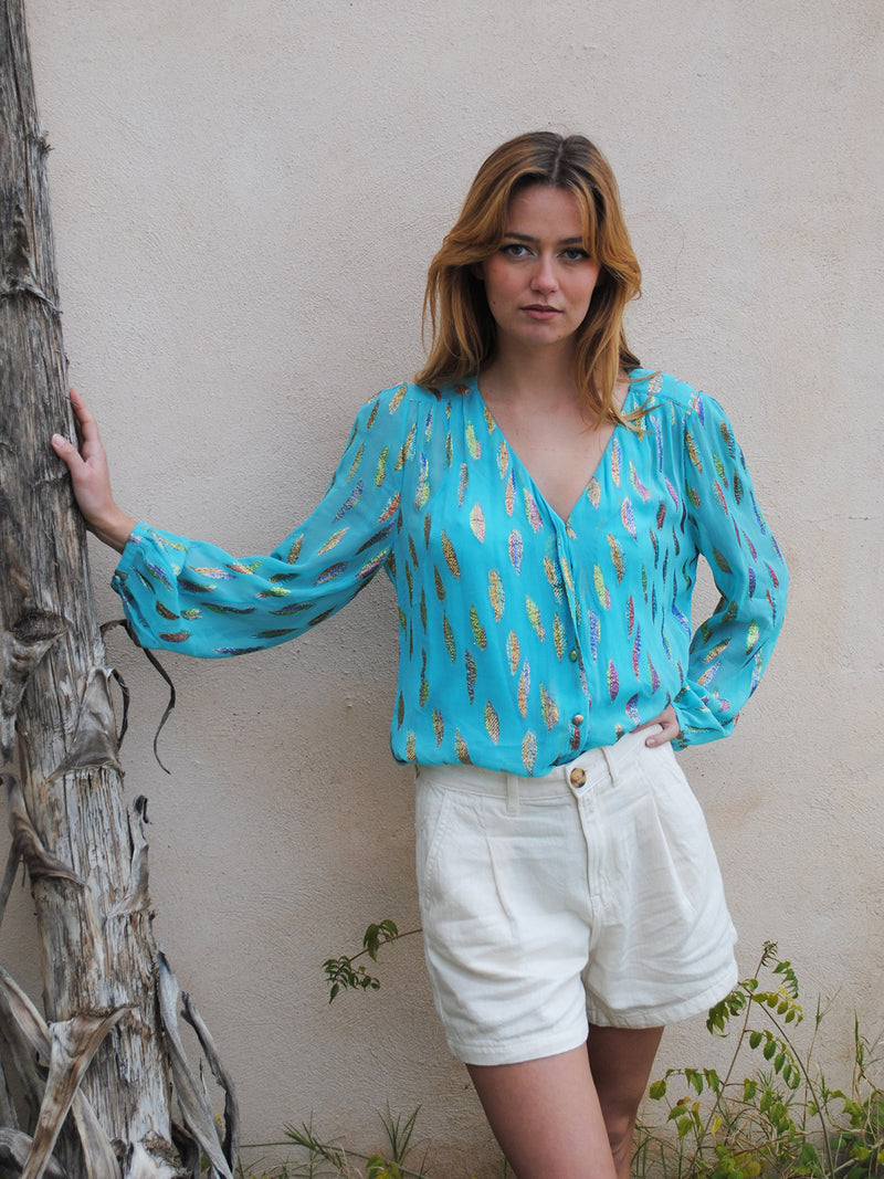 Betty Blouse Turquoise Metallic Sunset