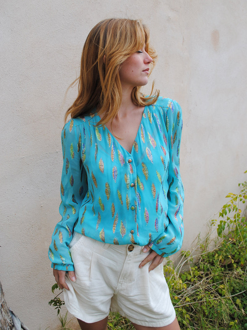 Betty Blouse Turquoise Metallic Sunset