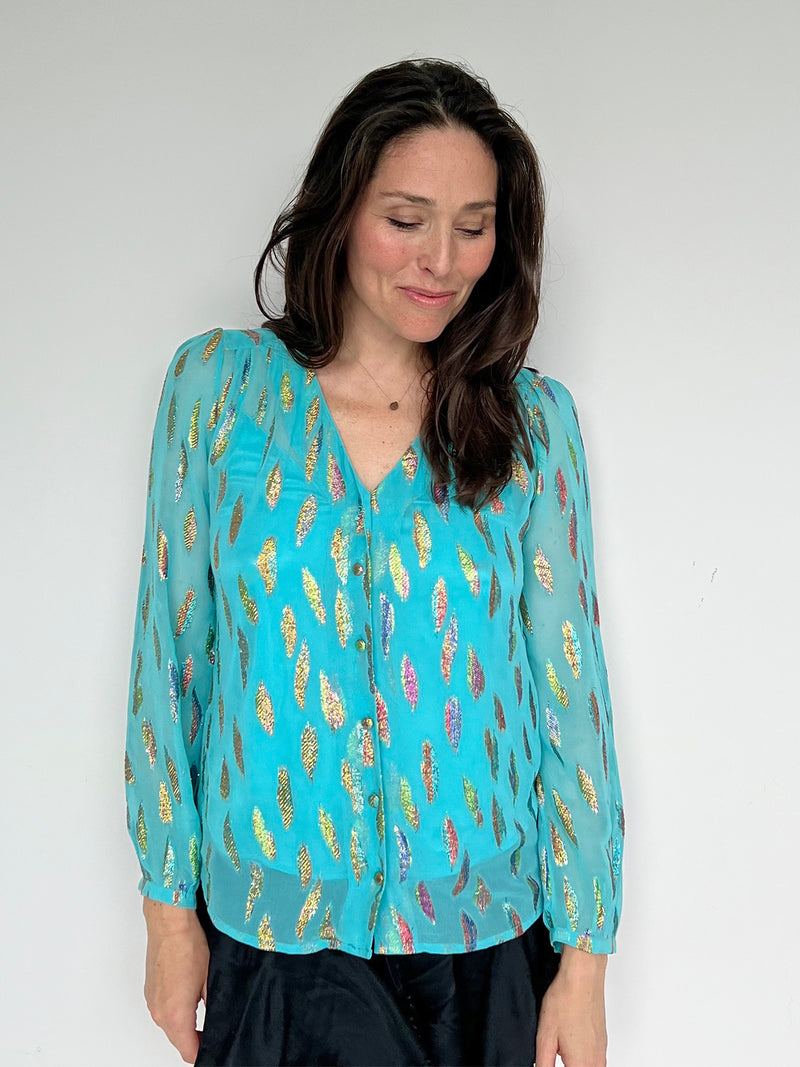 Betty Blouse Turquoise Metallic Sunset