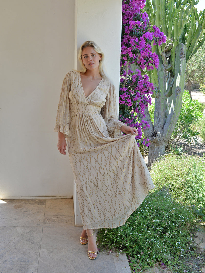 Celia Maxi Dress Cream & Gold Spots | Stardust Official Celia Maxi Dress Cream & Gold Spots | Stardust Official