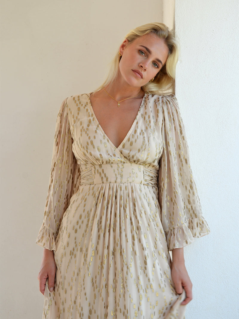 Celia Maxi Dress Cream & Gold Spots | Stardust Official Celia Maxi Dress Cream & Gold Spots | Stardust Official