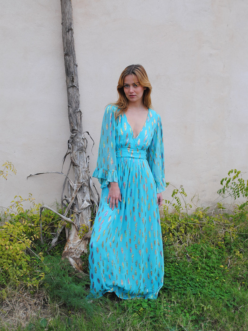 Celia Maxi Dress Turquoise Metallic Sunset