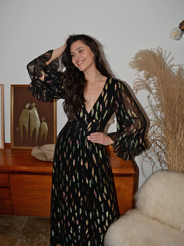 Celia Maxi Dress Black Metallic Sunset