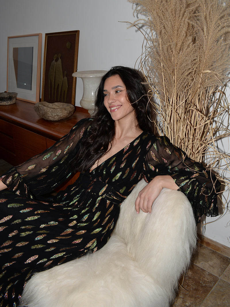 Celia Maxi Dress Black Metallic Sunset