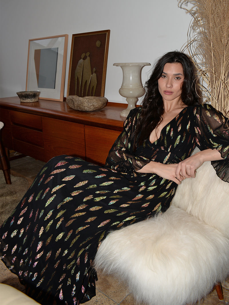 Celia Maxi Dress Black Metallic Sunset