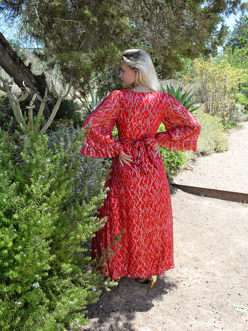 Pre-Order Celia Maxi Dress Red & Pink Metallic