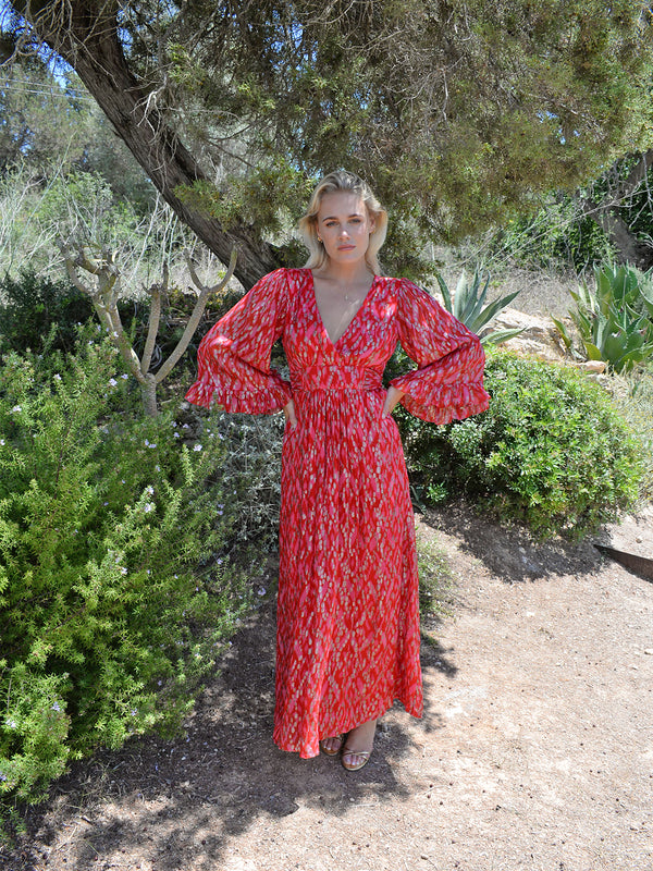 Celia Maxi Dress Red & Pink Metallic