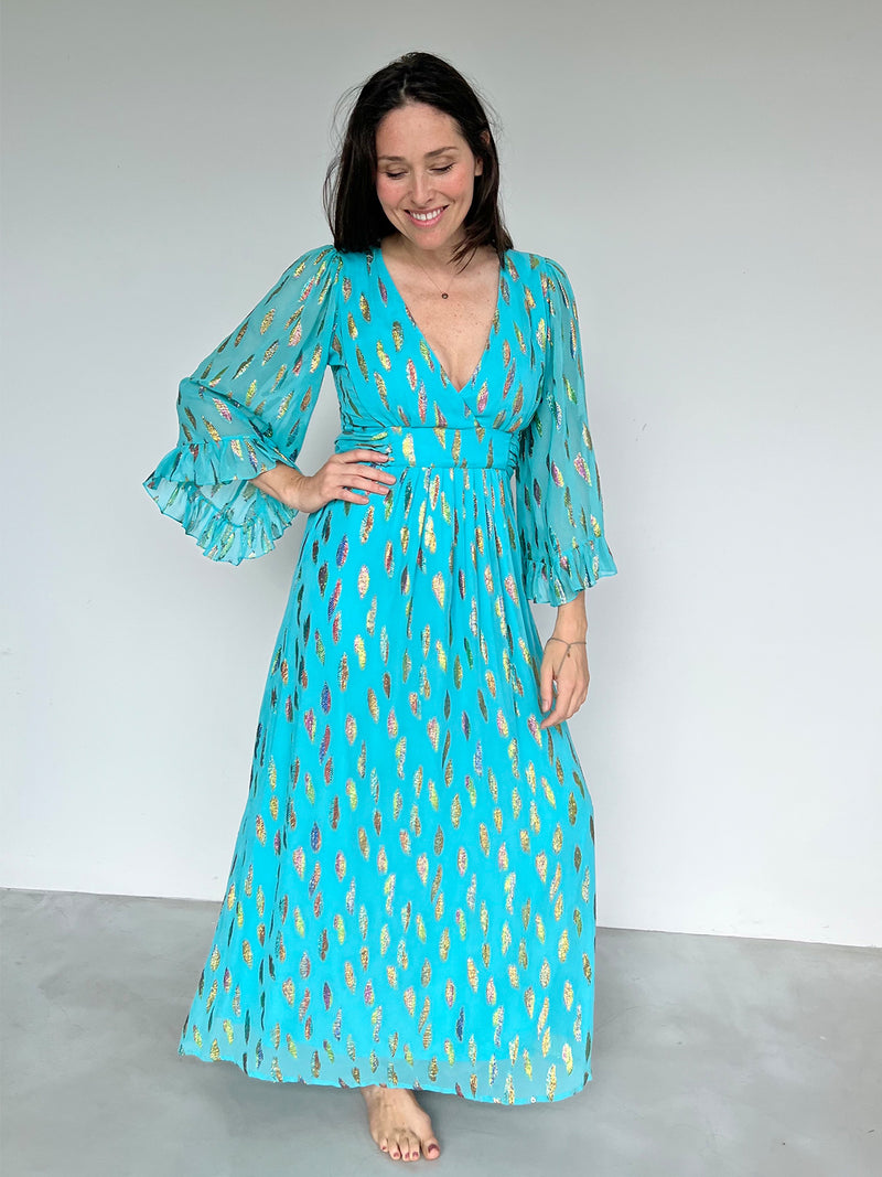 Celia Maxi Dress Turquoise Metallic Sunset