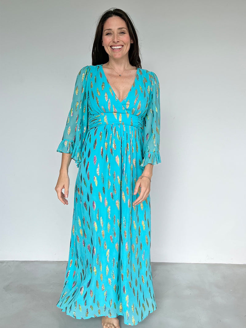 Celia Maxi Dress Turquoise Metallic Sunset