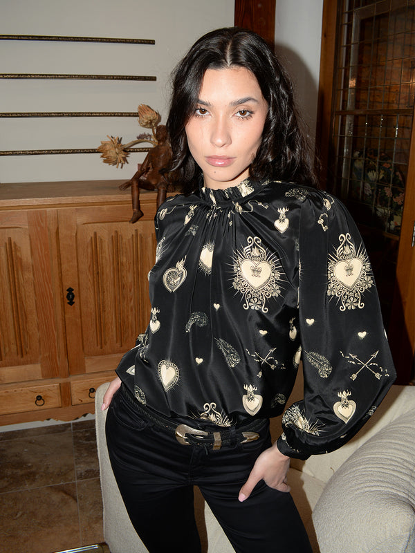 Victoria Blouse Black & Cream Hearts