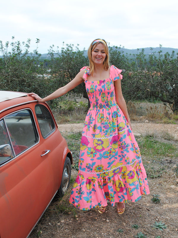 Clary Dress Coral Flower