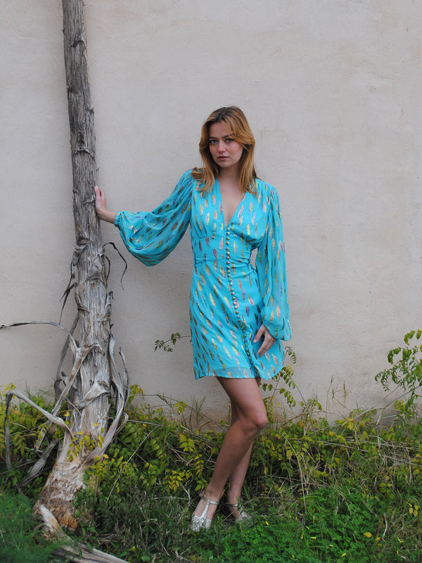 Diva Mini Dress Turquoise Metallic Sunset