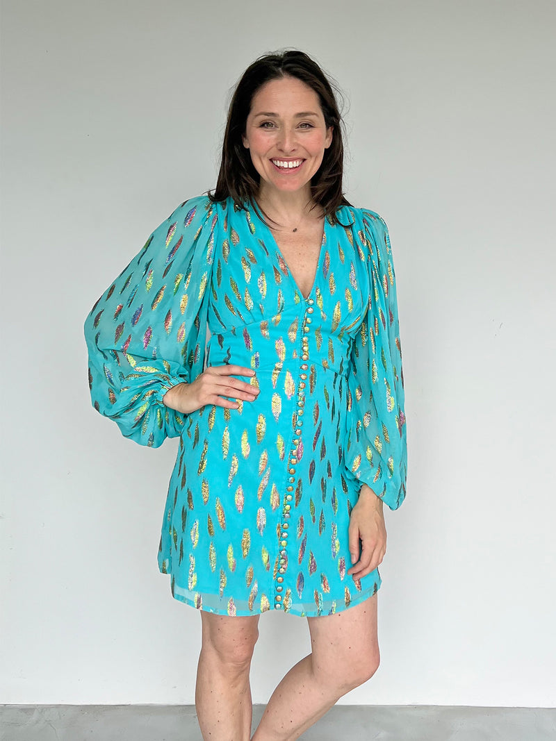 Diva Mini Dress Turquoise Metallic Sunset