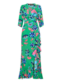 Flamenco Maxi Dress Dark Green Flower