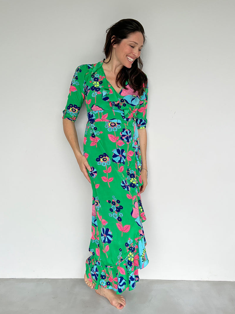 Flamenco Maxi Dress Dark Green Flower