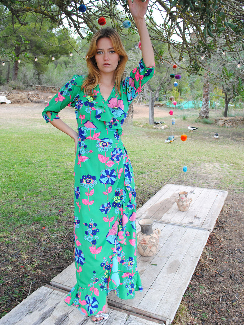 Flamenco Maxi Dress Dark Green Flower | Stardust Official Flamenco Maxi Dress Dark Green Flower | Stardust Official