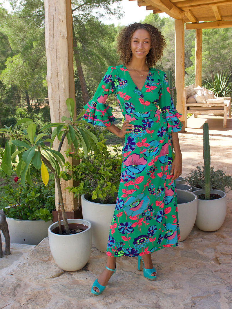 Joni Maxi Dress Dark Green Flower Sale