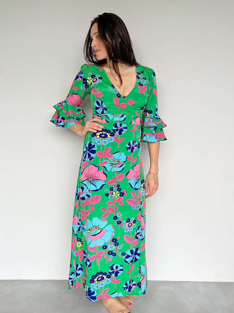 Joni Maxi Dress Dark Green Flower