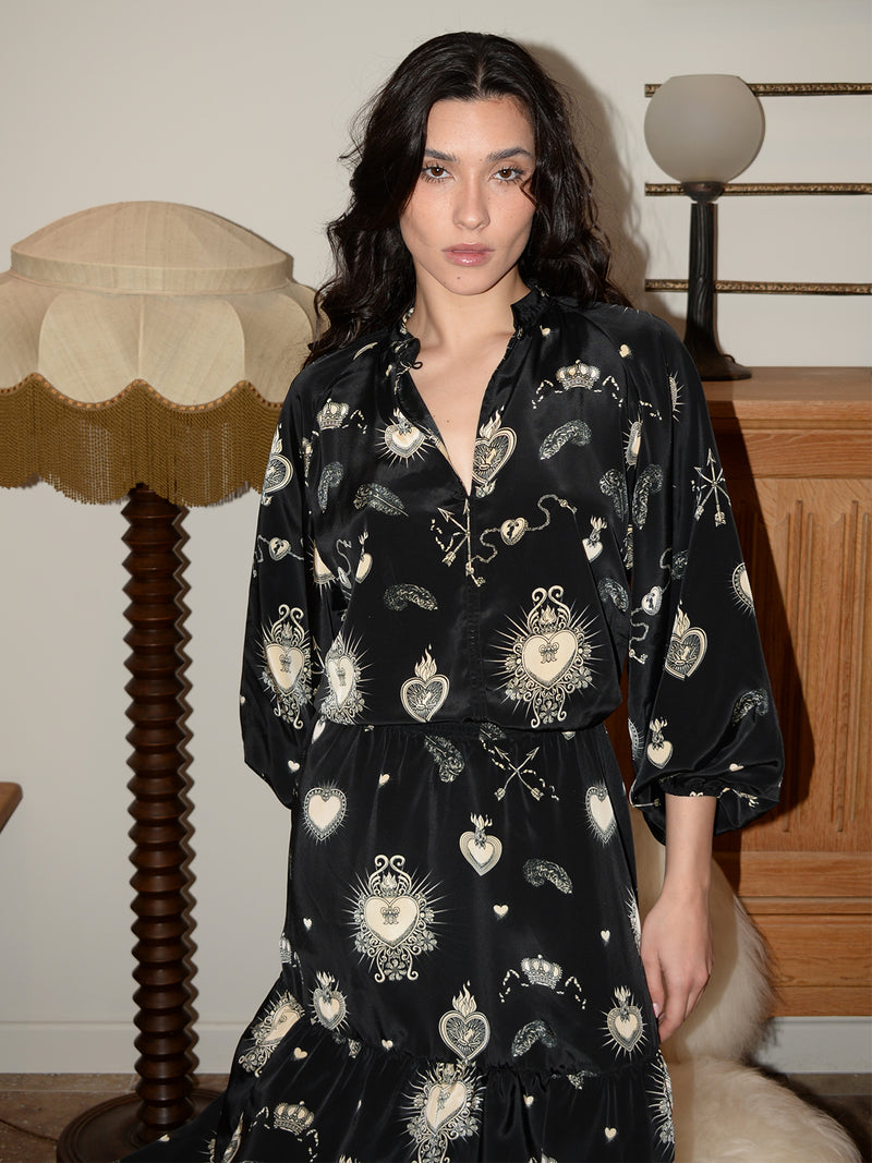 Leo Maxi Dress Black & Cream Hearts