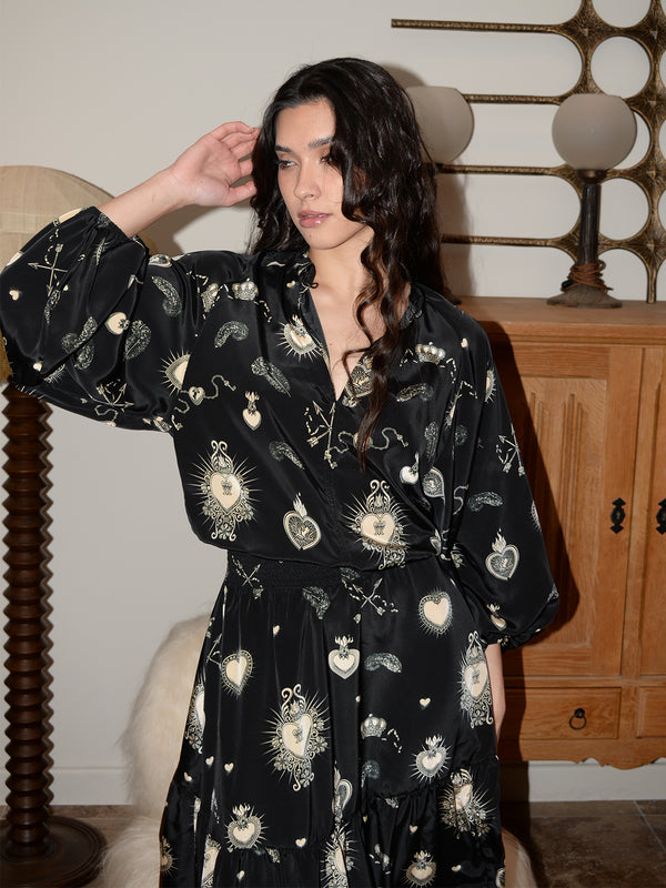 Leo Maxi Dress Black & Cream Hearts