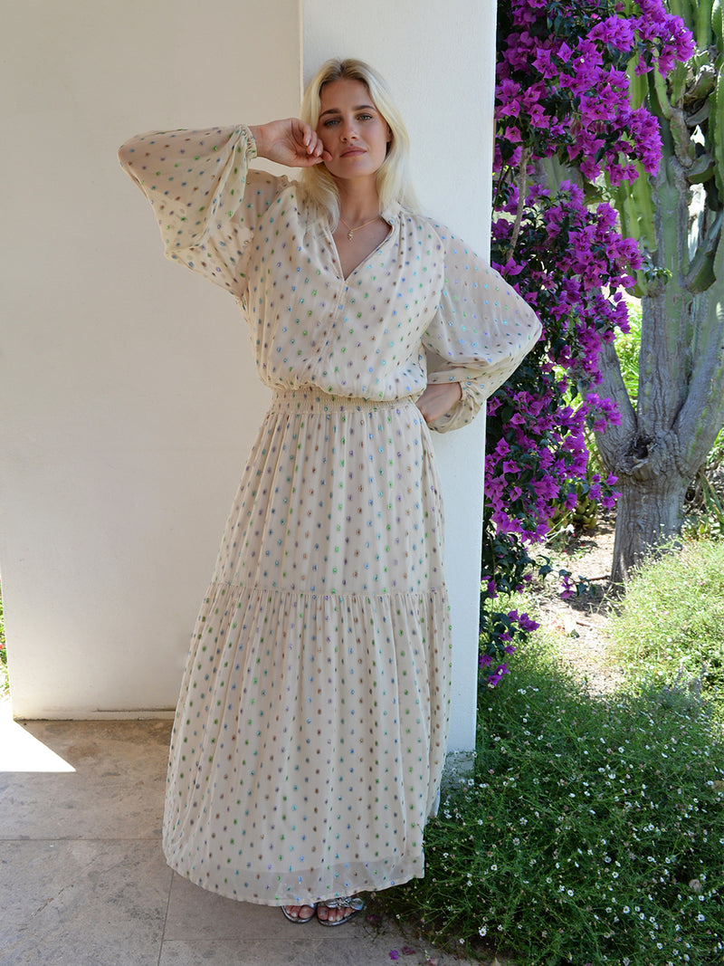 Leo Maxi Dress Cream Rainbow