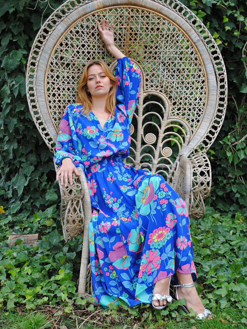 Leo Maxi Dress Electric Blue Flower