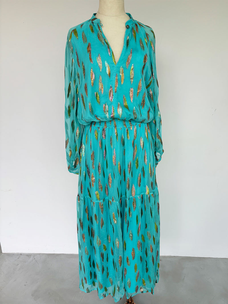 Leo Maxi Dress Turquoise Metallic Sunset Sale