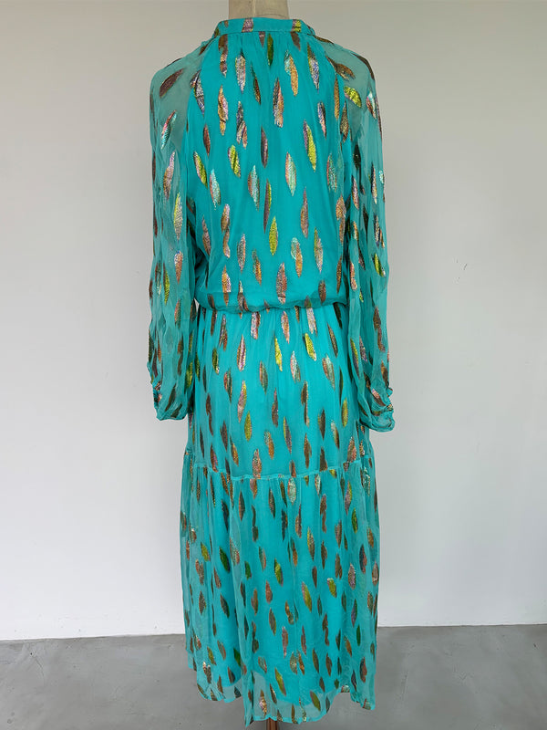 Leo Maxi Dress Turquoise Metallic Sunset Sale