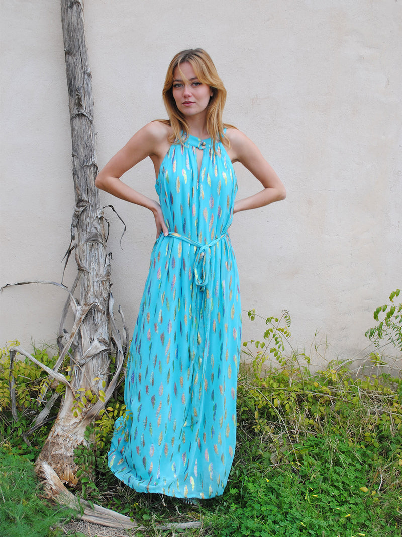 Liz Dress Turquoise Metallic Sunset