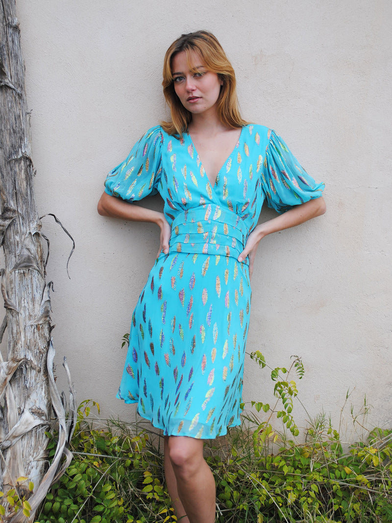 Seraphine Midi Dress Turquoise Metallic Sunset