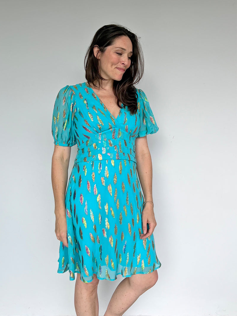 Seraphine Midi Dress Turquoise Metallic Sunset