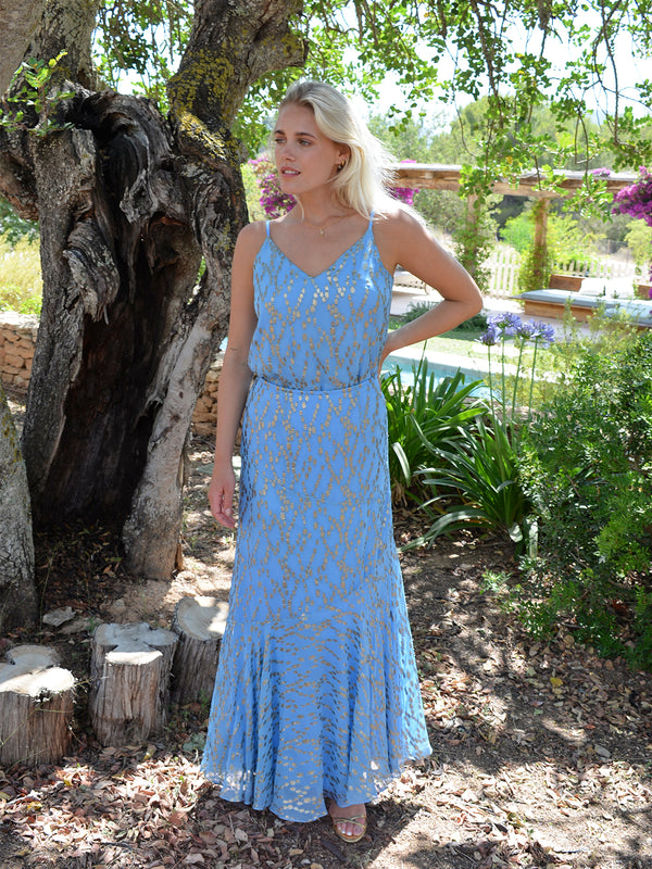 Flora Skirt Blue & Gold Spots