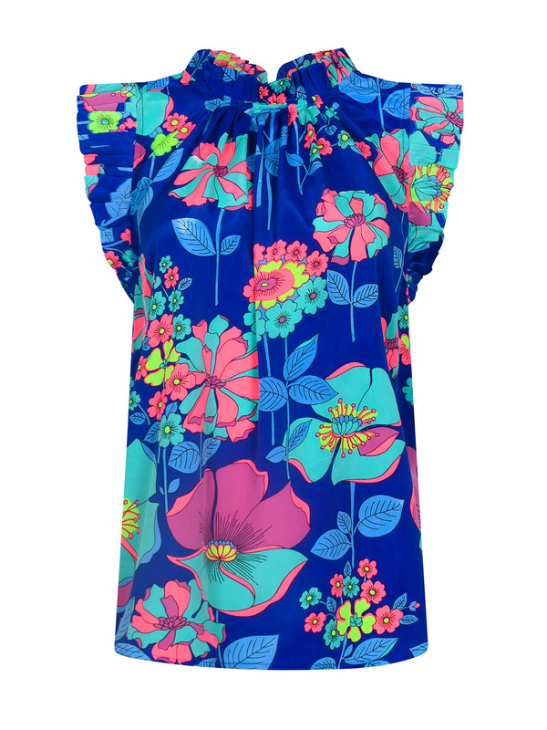 Victoria Sun Blouse Electric Blue Flower