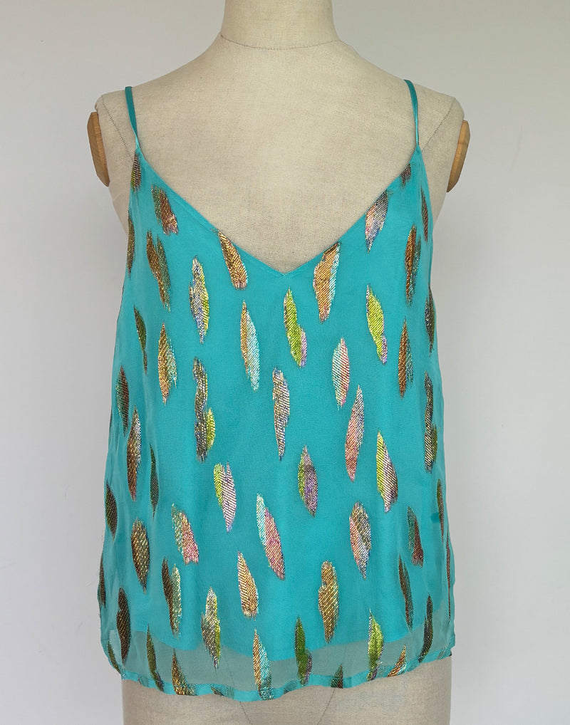 V Cami Turquoise Metallic Sunset Sale