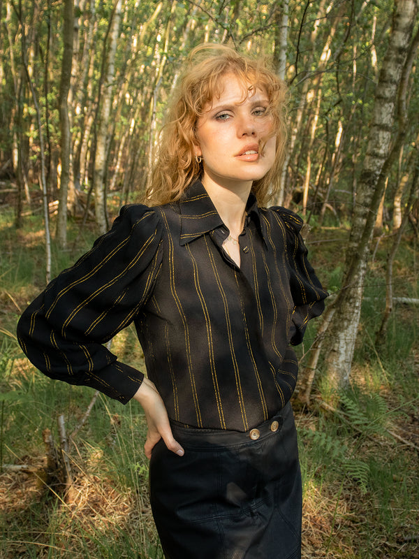 Amelia Shirt Black Golden Stripe