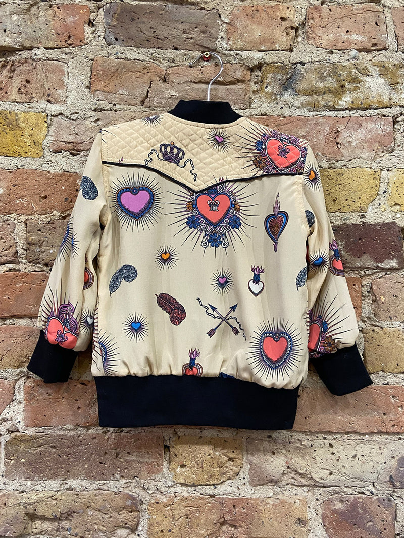 Kids Heart Bomber Jacket Beige