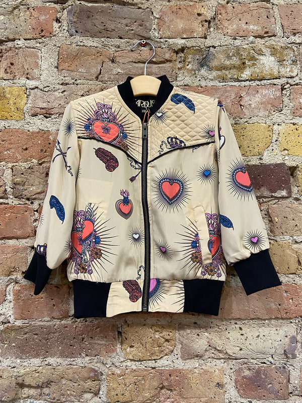 Kids Heart Bomber Jacket Beige