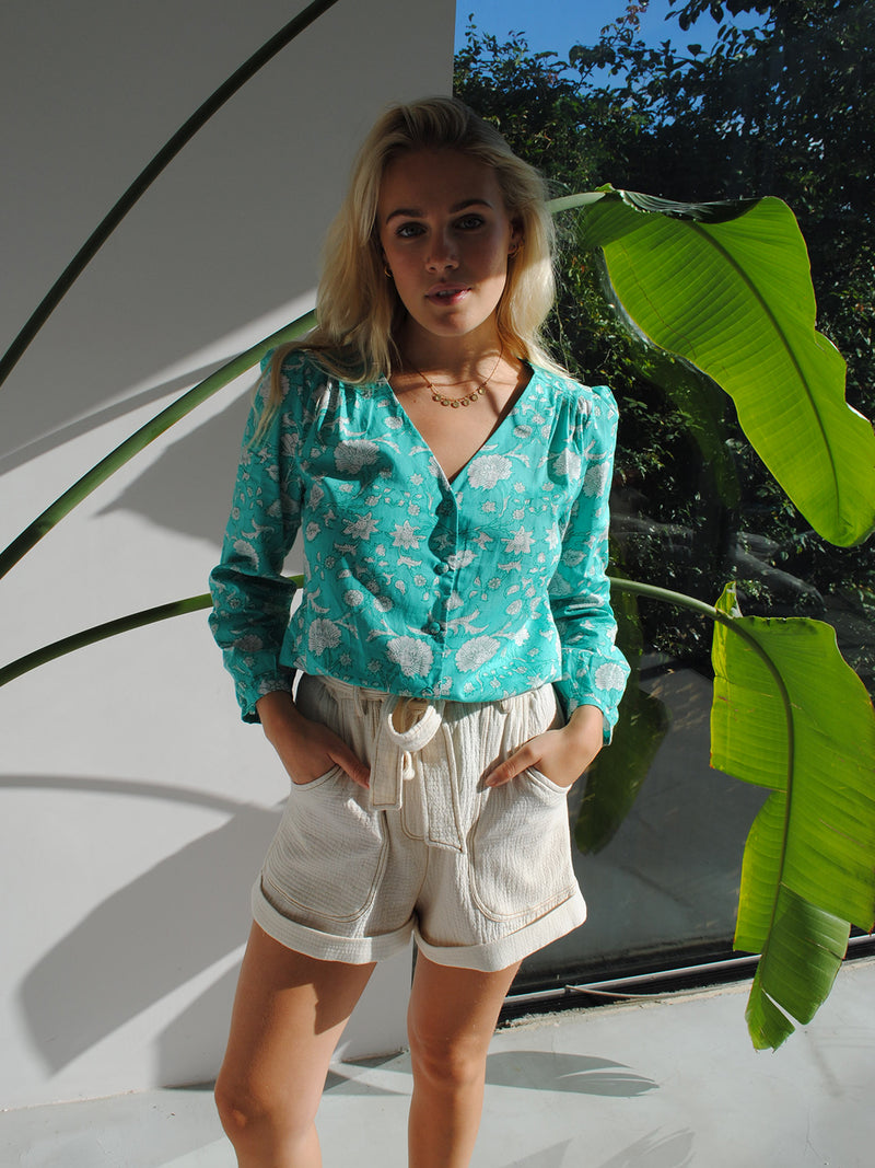 Betty Blouse Mint Flower Cotton