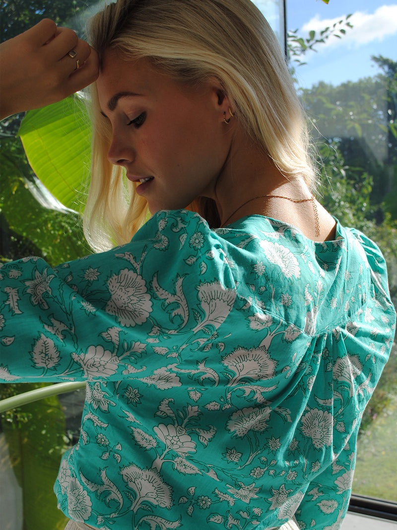 Betty Blouse Mint Flower Cotton