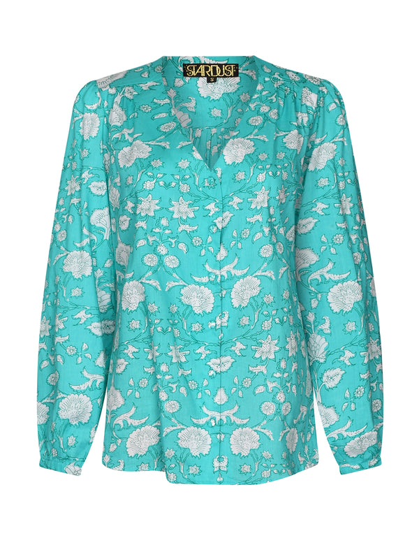 Betty Blouse Mint Flower Cotton