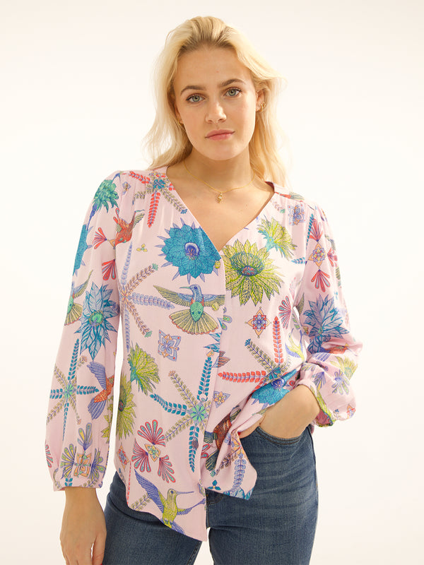 Betty Blouse Moss Pink Hummingbird