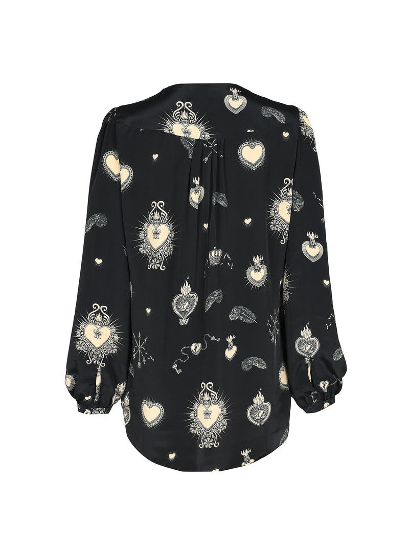 Betty Blouse Black & Cream Hearts
