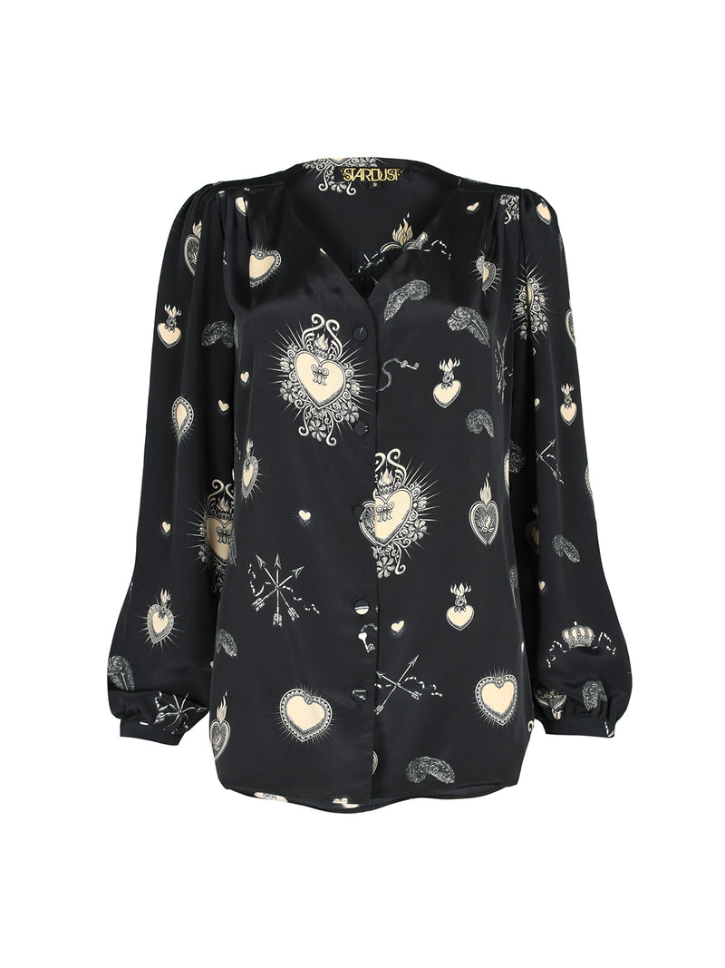 Betty Blouse Black & Cream Hearts