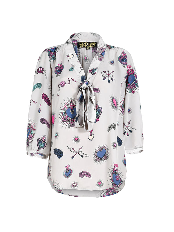 Candy Heart Blouse Grey