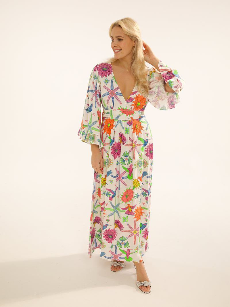 Celia Maxi Dress Moss White Hummingbird