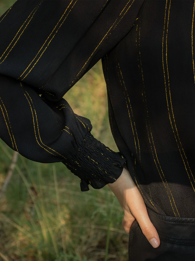 Christine Blouse Black Golden Stripe