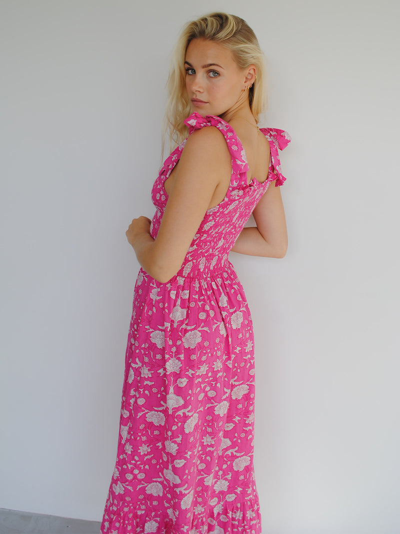 Clary Dress Pink Flower Cotton